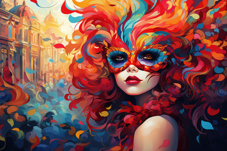 Vibrant Masquerade: Artistic Vision of Urban Carnival Beauty by Generative AIの素材