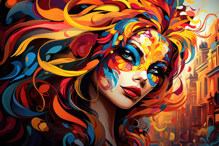 Vibrant Masquerade: Artistic Vision of Urban Carnival Beauty by Generative AIの素材
