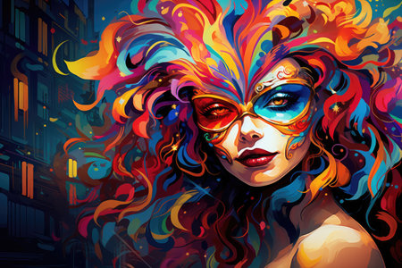 Vibrant Masquerade: Artistic Vision of Urban Carnival Beauty by Generative AIの素材