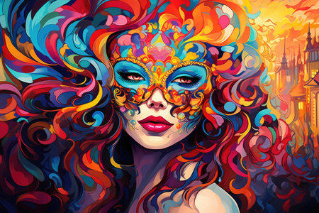 Vibrant Masquerade: Artistic Vision of Urban Carnival Beauty by Generative AIの素材