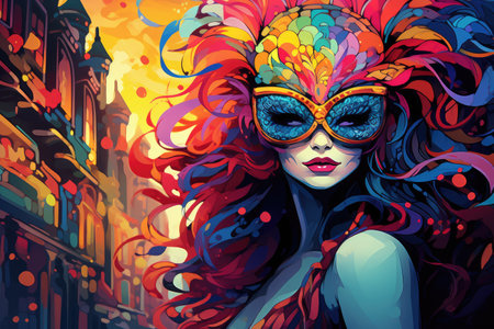 Vibrant Masquerade: Artistic Vision of Urban Carnival Beauty by Generative AIの素材