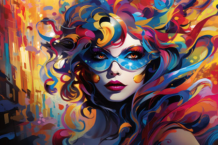 Vibrant Masquerade: Artistic Vision of Urban Carnival Beauty by Generative AIの素材