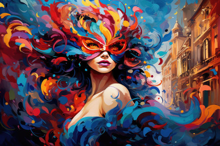 Vibrant Masquerade: Artistic Vision of Urban Carnival Beauty by Generative AIの素材