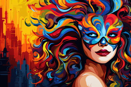 Vibrant Masquerade: Artistic Vision of Urban Carnival Beauty by Generative AIの素材