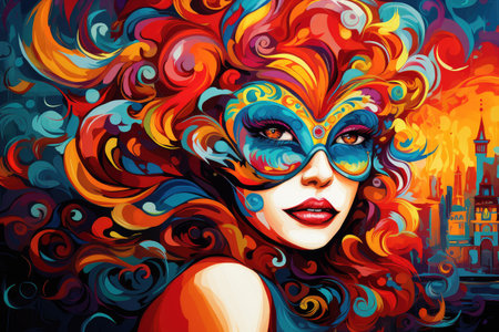 Vibrant Masquerade: Artistic Vision of Urban Carnival Beauty by Generative AIの素材