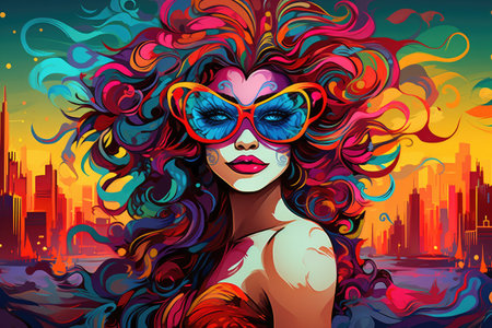 Vibrant Masquerade: Artistic Vision of Urban Carnival Beauty by Generative AIの素材