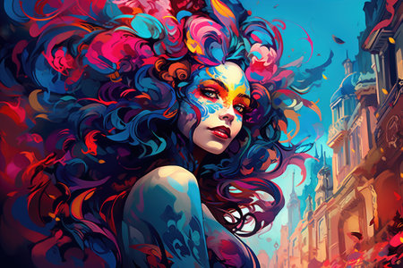 Vibrant Masquerade: Artistic Vision of Urban Carnival Beauty by Generative AIの素材