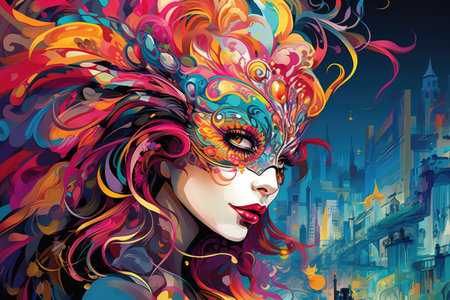 Vibrant Masquerade: Artistic Vision of Urban Carnival Beauty by Generative AIの素材