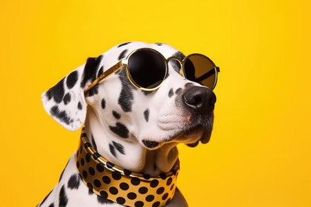 Stylish Dalmatian Pup Rocks Yellow Sunglasses and Polka Dot Charm by Generative AIの素材
