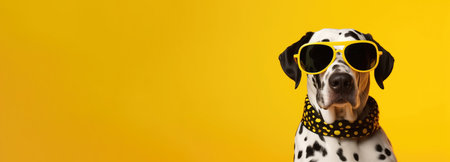 Stylish Dalmatian Pup Rocks Yellow Sunglasses and Polka Dot Charm by Generative AIの素材