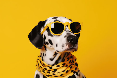 Stylish Dalmatian Pup Rocks Yellow Sunglasses and Polka Dot Charm by Generative AIの素材