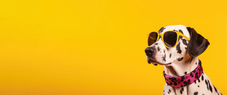 Stylish Dalmatian Pup Rocks Yellow Sunglasses and Polka Dot Charm by Generative AIの素材