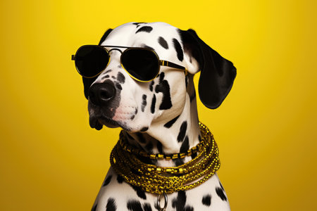 Stylish Dalmatian Pup Rocks Yellow Sunglasses and Polka Dot Charm by Generative AIの素材