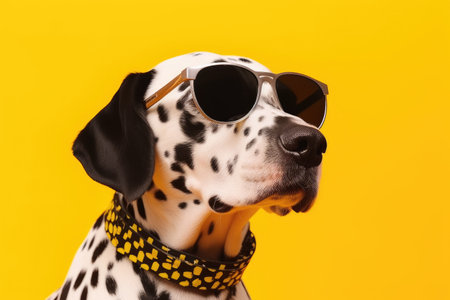 Stylish Dalmatian Pup Rocks Yellow Sunglasses and Polka Dot Charm by Generative AIの素材