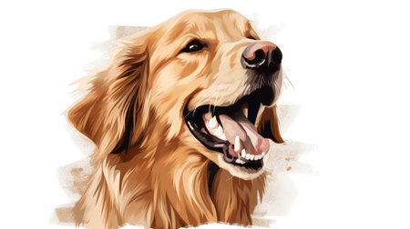 Exuberant Golden Retriever Enjoys a Laugh on a Clean White Background by Generative AIの素材