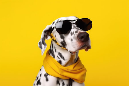 Stylish Dalmatian Pup Rocks Yellow Sunglasses and Polka Dot Charm by Generative AIの素材