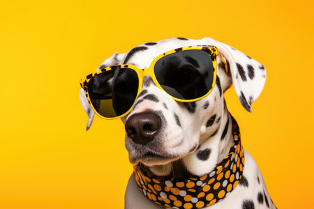 Stylish Dalmatian Pup Rocks Yellow Sunglasses and Polka Dot Charm by Generative AIの素材
