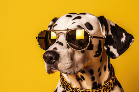 Stylish Dalmatian Pup Rocks Yellow Sunglasses and Polka Dot Charm by Generative AIの素材