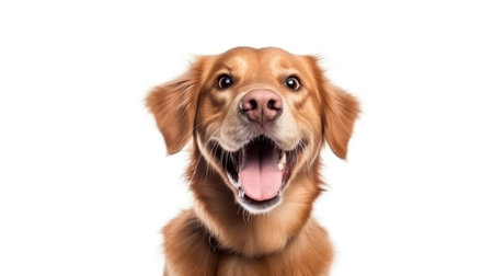 Exuberant Golden Retriever Enjoys a Laugh on a Clean White Background by Generative AIの素材