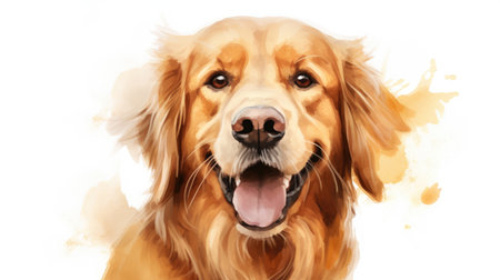 Exuberant Golden Retriever Enjoys a Laugh on a Clean White Background by Generative AIの素材