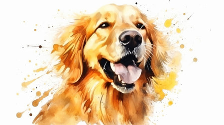 Joyful Golden Retriever Radiates Happiness in Artistic Style by Generative AIの素材