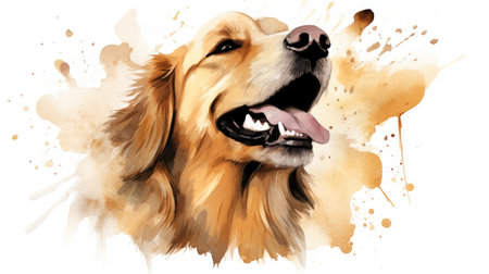 Joyful Golden Retriever Radiates Happiness in Artistic Style by Generative AIの素材