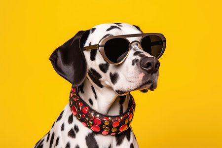 Stylish Dalmatian Pup Rocks Yellow Sunglasses and Polka Dot Charm by Generative AIの素材