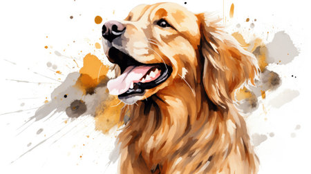 Joyful Golden Retriever Radiates Happiness in Artistic Style by Generative AIの素材