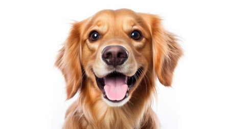 Exuberant Golden Retriever Enjoys a Laugh on a Clean White Background by Generative AIの素材