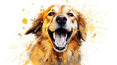 Exuberant Golden Retriever Enjoys a Laugh on a Clean White Background by Generative AIの素材