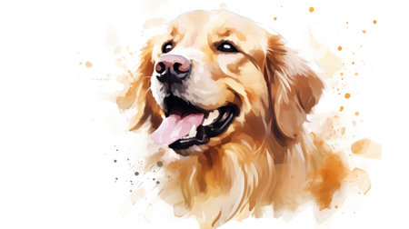 Exuberant Golden Retriever Enjoys a Laugh on a Clean White Background by Generative AIの素材