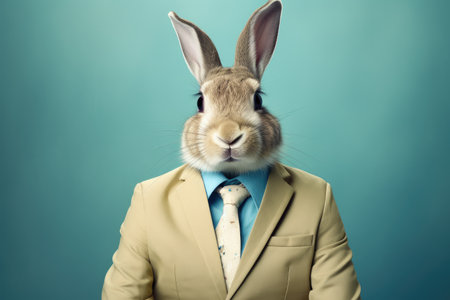 Sophisticated Bunny in Suit Blends Realism with Fantasy by Generative AIの素材