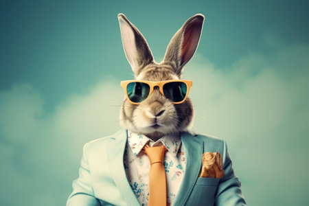 Stylish Bunny in Suit and Sunglasses by Generative AIの素材