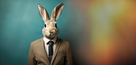 Dapper Bunny in Classic Suit and Tie - Business Meets Whimsy by Generative AIの素材