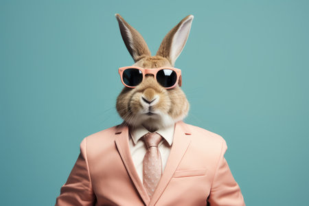Stylish Bunny in Suit and Sunglasses by Generative AIの素材
