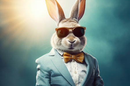 Stylish Bunny in Suit and Sunglasses by Generative AIの素材
