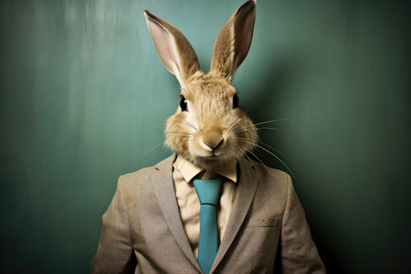 Sophisticated Bunny in Suit Blends Realism with Fantasy by Generative AIの素材