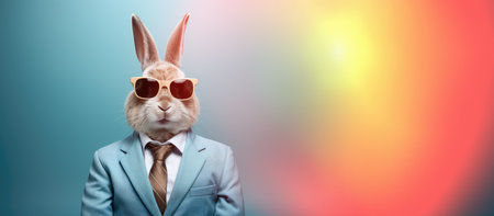 Dapper Bunny in Classic Suit and Tie - Business Meets Whimsy by Generative AIの素材