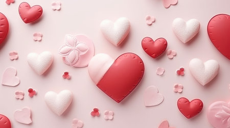 Soft Pink Hearts Floating on Pastel Valentine's Backdrop by Generative AIの素材