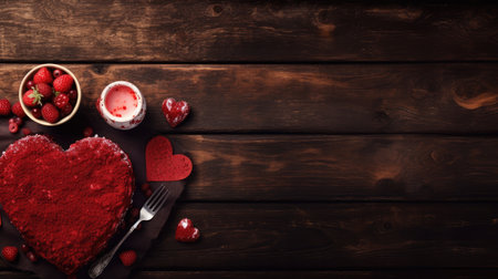 Intimate Valentine's Dessert: Heart-Shaped Berry Cake by Generative AIの素材