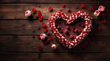 Intimate Valentine's Dessert: Heart-Shaped Berry Cake by Generative AIの素材