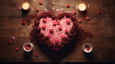 Intimate Valentine's Dessert: Heart-Shaped Berry Cake by Generative AIの素材