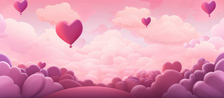 Valentine's Day Dream - Hearts Adrift in a Pink Gradient Sky - Generative AIの素材