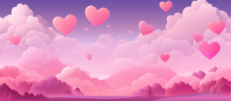 Valentine's Day Dream - Hearts Adrift in a Pink Gradient Sky - Generative AIの素材