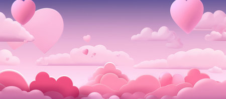 Valentine's Day Dream - Hearts Adrift in a Pink Gradient Sky - Generative AIの素材