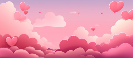 Valentine's Day Dream - Hearts Adrift in a Pink Gradient Sky - Generative AIの素材
