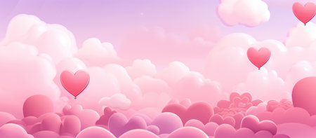 Valentine's Day Dream - Hearts Adrift in a Pink Gradient Sky - Generative AIの素材