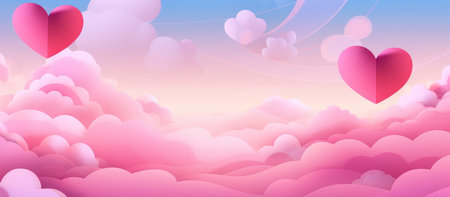 Valentine's Day Dream - Hearts Adrift in a Pink Gradient Sky - Generative AIの素材