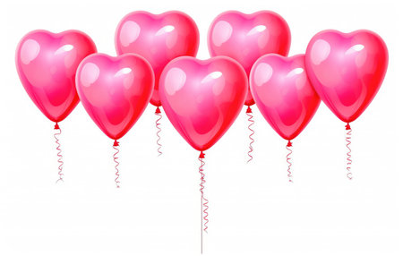 Cluster of Glossy Pink Heart-Shaped Balloons by Generative AIの素材