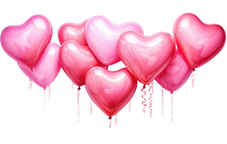 Cluster of Glossy Pink Heart-Shaped Balloons by Generative AIの素材